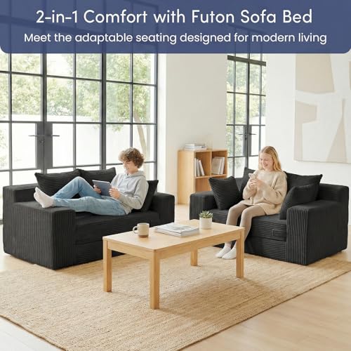 cidludto Boneless Couch Loveseat Sleeper, Convertible Sofa Bed Folding Couch Bed Foldable, 2 in 1 Boneless Chair Bed & Futon Sofa Bed, Small Pull Out Sofa with 4 Pillows for Living Room, Black - color: Black, size: Loveseat-55''