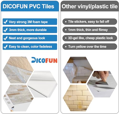 DICOFUN 10 Sheets Marble Look Peel and Stick Backsplash Wall Tile, PVC Kitchen Backsplash Peel and Stick in Light Brown, 9.4 sq.ft - color: Light Brown and Metal Gold, size: 10 Sheets, 12’’x12’’x0.12’’