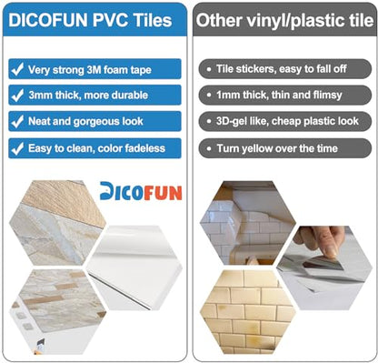 DICOFUN 10 Sheets Marble Look Peel and Stick Backsplash Wall Tile, PVC Kitchen Backsplash Peel and Stick in Light Brown, 9.4 sq.ft - color: Light Brown and Metal Gold, size: 10 Sheets, 12’’x12’’x0.12’’
