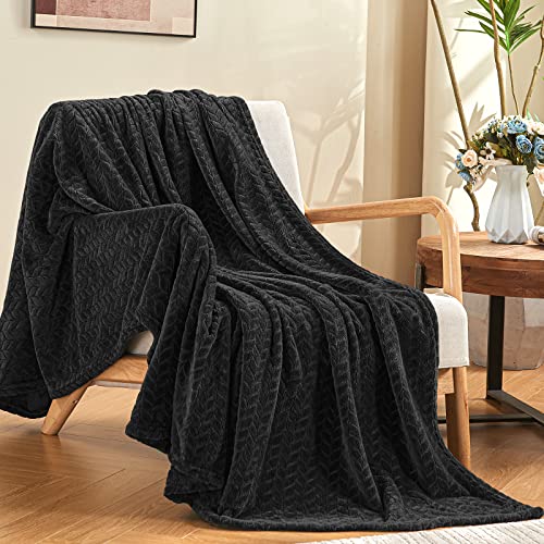 inhand Black Soft Throw Blanket for Couch, Super Soft Flannel Cozy Blankets & Throw for Adults, Plush Blankets for All Season 50×60 Inches - color: Carbon Black, size: Throw/Travel-50x60 IN