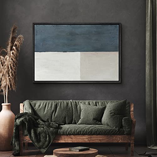 SIGNWIN Framed Canvas Print Wall Art Blue Gray Pastel Color Field Square Abstract Shapes Illustrations Modern Art Decorative Contemporary Minimal for Living Room, Bedroom, Office - 16"x24" Black - color: A11-02-m492, size: 24"L x 16"W