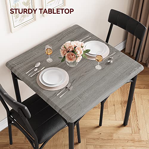 GarveeLife 3-Piece Dining Table Set for 2, Square Kitchen Table & Chairs | Upholstered, Space-Saving Square Kitchen Table Set, Compact Dining Room Furniture for Apartment, Studio - color: Grey