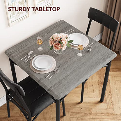 GarveeLife 3-Piece Dining Table Set for 2, Square Kitchen Table & Chairs | Upholstered, Space-Saving Square Kitchen Table Set, Compact Dining Room Furniture for Apartment, Studio - color: Grey