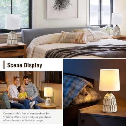 EJIAXIN Table Lamps Set of 2-13.5" Small Boho Lamp - Bedside Lamps - Farmhouse Rustic Ceramic Table Lamp for Bedroom, Living Room, Nightstand, Office, Side Desk Lamp, End Table Lamp - style: Bohemian
