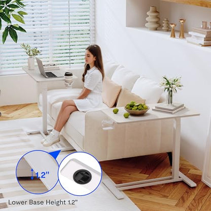 FLEXISPOT 32''Adjustable C Table Gas Spring Mobile Side End Table | Adjustable C table with Wheels, Bedside table for sofa and couch. Laptop Rolling Cart TV Tray, 31.5" W x 17.7" D,White - color: White, size: 32x18
