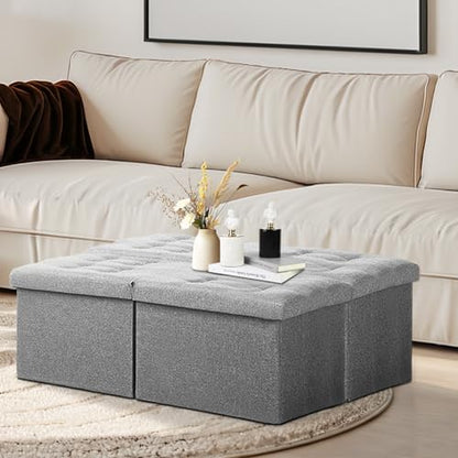 AmasSmile Footrest Ottoman Storage Bench,34" Linen Folding Chest,Gray | Large Ottoman with Storage,Thicker Foam Padded Seat,Livingroom,Dorm,Bedroom,Entryway,Easy to install,34 x 13 x 13in - color: Grey-linen