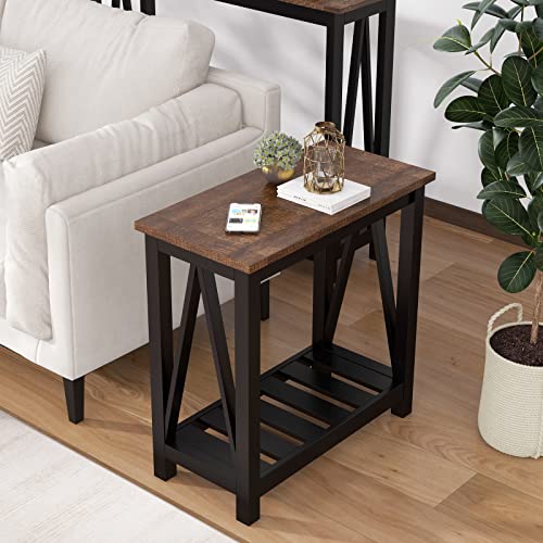 ChooChoo Farmhouse End Table, Narrow Side Table with Shelf | Slim Bedside Table ,Small Spaces, Rustic Nightstand, Living Room, Bedroom ,Black - color: Black, size: 1 Pack
