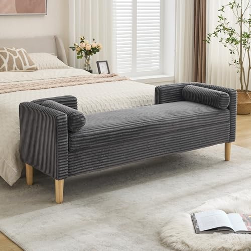 Chifee & Vingol 65.35" W Ottoman with Storage Bench for Bedroom End of Bed with Removable Pillows Upholstered Storage Ottoman Bench for Bedroom Living Room Hallway,Dark Gray - color: 65"-dark Gray