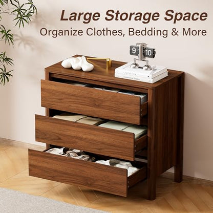 Furniway 31.5" Mid-Century Modern Dresser for Bedroom, 3 Drawer Small Chest of Drawers with Wood Legs, Large Storage Bedroom Dresser, Walnut - size: 3 Drawers