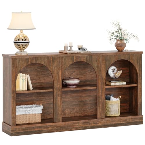 Tribesigns Console Table with Storage, 63" Long Arched Entryway Table | 3 Tier Wooden Farmhouse Rectangular Sofa Table Behind The Couch for Entrance, Hallway, Foyer, Living Room, Dark Brown - color: Dark Brown