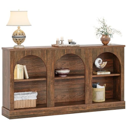 Tribesigns Console Table with Storage, 63" Long Arched Entryway Table | 3 Tier Wooden Farmhouse Rectangular Sofa Table Behind The Couch for Entrance, Hallway, Foyer, Living Room, Dark Brown - color: Dark Brown