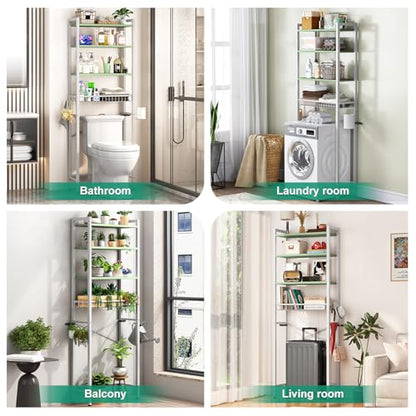 Kalrin Over-The-Toilet Storage Rack, 4-Tier Bathroom Organizer Shelf Over Toilet with Adjustable Shelf and Basket, Freestanding Space Saver Bathroom Shelves Above Toilet for Room (Avocado Green) - color: Whit- Green