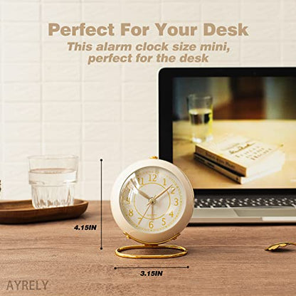 AYRELY® Battery Operated Analog Desk Alarm Clock with Light, Table Clock | Retro Aesthetic Clock with Silent Non-Ticking Movement for Bedside, Bedroom, Kitchen, Office, Travel & Kids' Room (Cream) - color: Cream