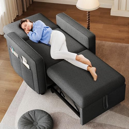 YITAHOME Convertible Sofa Chair Bed | 3-in-1 Sleeper Sofa with Pull-Out Bed, Linen Fabric Single Sleeper Chair with Reclining Backrest and Wide Armrest, Modern - color: Grey, size: 74.8 x 35.8in