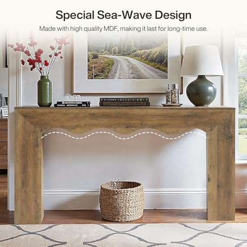 Tribesigns 63" Farmhouse Console Table, Wooden Couch Table Behind Sofa with Storage, Long Entryway Sofa Station, Narrow Console Stand with Base, Hallway Stand for Entryway, Living Room - color: Brown
