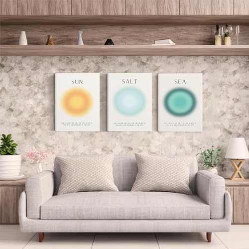 Framed Set of 3 Aura Beach Wall Art Sun Salt Sea Aura Aesthetic Wall Decor Living Room,Trendy Abstract Coastal Wall Art Decor,Minimalist Beachy Art Pritns Modern Wall Decor Bedroom Bathroom Decoration,12x16inch - color: Aura, size: 12x16inchx3pcs