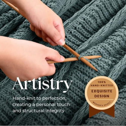 Boho Knitted Chenille Blanket with Tassels - Lightweight & Soft All-Season Throw - 3D Classic Pattern for Living Room Bedroom Couch, Celestial Blue, Queen 90"x90" - color: Celestial Blue, size: Queen