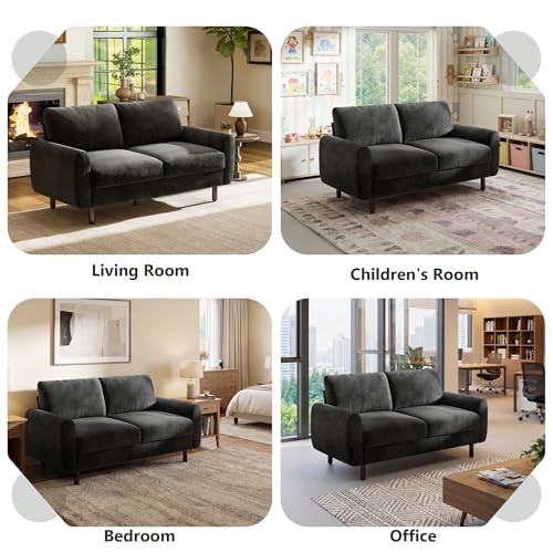 68" Loveseat Sofa, Comfy Chenille Fabric Couches for Living Room with Spring Cushion and Solid Wood Frame, Modern Deep Seat Couch for Bedroom, Apartment, Office, Easy Assembly, Black - color: Black