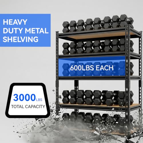3000LBS Storage Rack,5-Tier Heavy-Duty Storage Shelving,Adjustable Metal Shelves,60" Hx28 Wx12 D Shelf for Warehouse,Garage,Pantry, Kitchen,Office