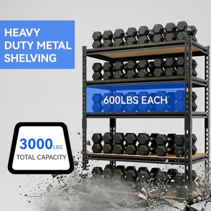 3000LBS Storage Rack,5-Tier Heavy-Duty Storage Shelving,Adjustable Metal Shelves,60" Hx28 Wx12 D Shelf for Warehouse,Garage,Pantry, Kitchen,Office