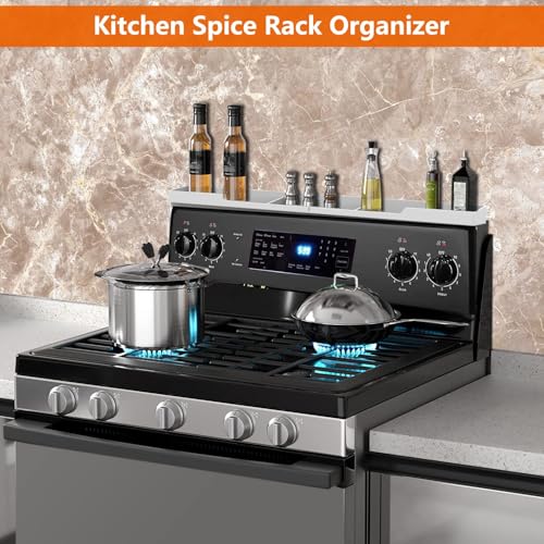 AWOKE Stove Top Shelf 30 Inch - Silicone Material Magnetic Shelf for The Stove - 3 Functional Partitions Kitchen Spice Rack Organizer - White - color: White