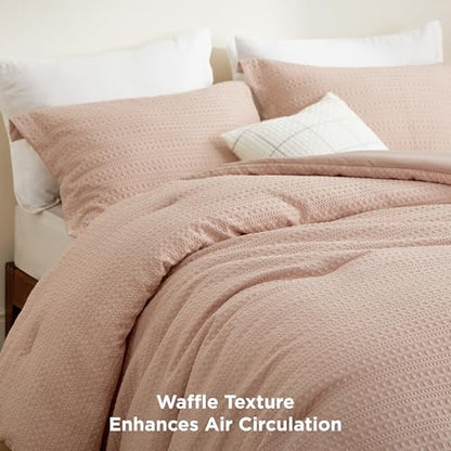 Bedsure 2 piece Comforter Set，Waffle Comforter Set Twin, All Seasons Dusty Pink Bedding Comforter Set,1 Waffle Weave Comforter (68"x88") and 1 Pillow Sham (20"x26"+2")