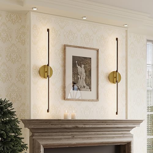 32" Battery Operated Wall Sconce Set of 2, 350° Rotating Lamp, Walnut Gold | Wireless, 8000mAh Rechargeable Battery, Stepless Dimming, 3000K-6000K, Remote & Touch Control, Timer, Living Room, Bedroom - color: Walnut Gold, size: 32 Inch (2 Pack)