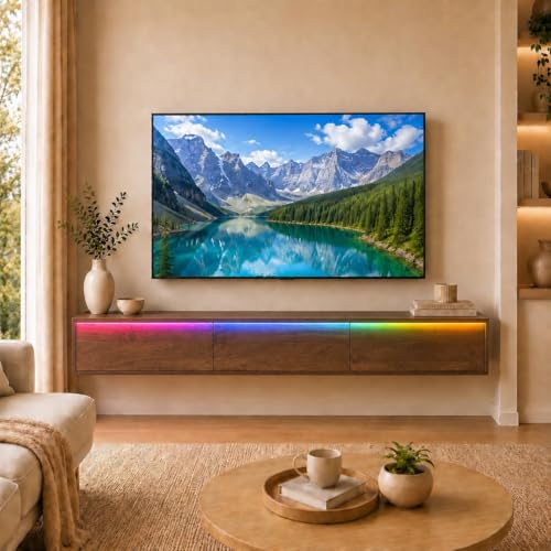 Brown Floating TV Stand Wall Mounted, 68.9'' TV Console Cabinet | floating tv console for 75-80 inch tv midcentury modern tv stand - color: Brown-e