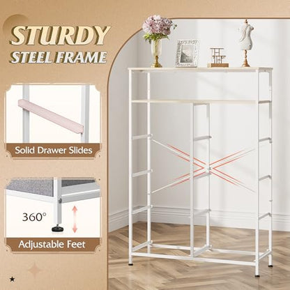 WLIVE 8 Drawer Fabric Dresser Open Shelves, Tall Bedroom Chest, Light Grey | Light Grey 8 fabric drawers plus open shelves, steel frame with wood top, great for bedroom closet entryway and dorm storage - color: Light Grey, style: Raised Shelves