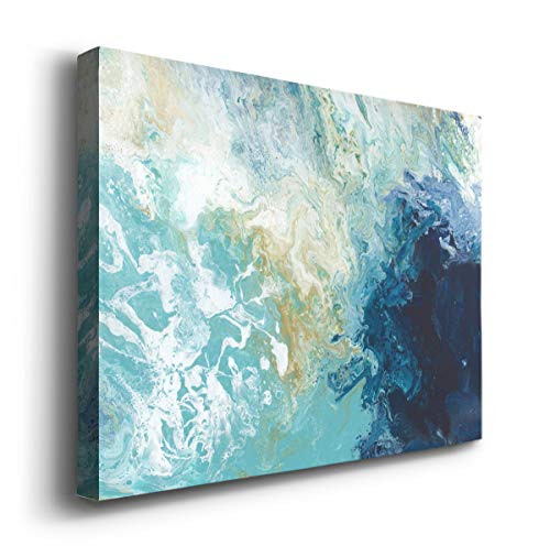 Renditions Gallery Canvas Nature Wall Art Home Paintings & Prints Artwork Rough Blue Marble Aqua Glam Abstract Modern Wall Hanging Decorations for Dining Room Office Kitchen - 8"x12" LT10 - color: Marbled Blue, size: 12"L x 8"W