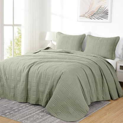 Chezmoi Collection Kingston King Size Bedspread Set, 3-Piece Sage Green Oversized Quilted Microfiber Lightweight Bedspread Coverlet (118"x106") for All Seasons - color: Sage, size: King