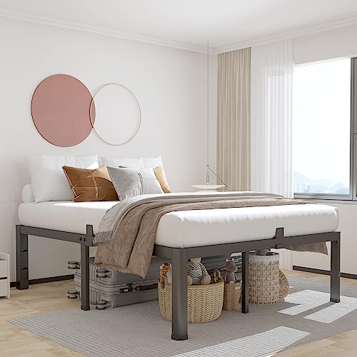 ROIL 18 Inch Queen Bed Frame with Rounded Corner & 4 Mattress Baffles | Easy Assembly, Noise Free, 3500LBS Load Capacity, No Box Spring Needed, 16.4" Storage Space, Headboard Hole, Heavy Duty Steel - size: Queen, style: 18 Inch