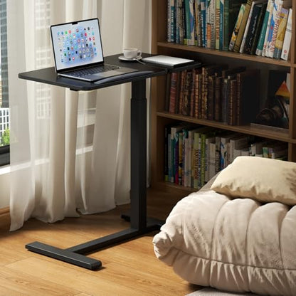 Overbed Bedside Table with Wheels, Pneumatic Adjustable Medical Tilt Top Hospital Bed Table Over The Bed, Rolling Laptop Desk, Mobile Standing Desk for Hospital and Home Use, Black - color: Pure Black