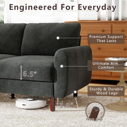 Ihanherry 68" Loveseat Sofa, Small Couch for Small Spaces, Comfy Chenille Sofa with Spring Cushion and Wood Frame, Mid Century Modern Couch, Deep Seat Couch for Living Room Bedroom Office, Black - color: Black