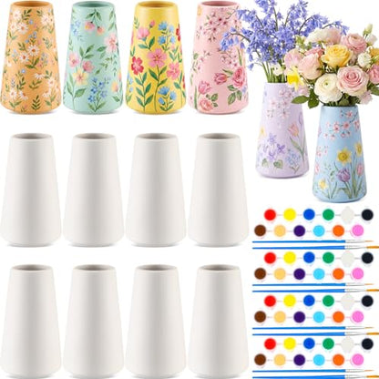 Zubebe 12 Pack Ceramic Vase to Paint Your Own Porcelain Vase Bulk Ready to Paint White Ceramic Vases Unpainted Bisque Art for Pampas Grass Dry Flowers (Trendy) - color: Trandy