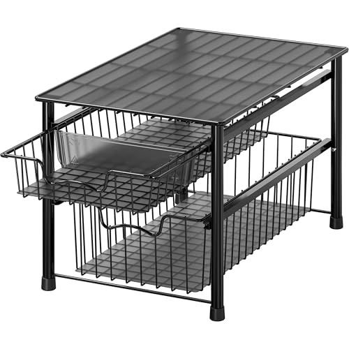 Simple Houseware Stackable Sliding Basket Organizer Drawer, Black, 2-Tier - color: Black, size: 2-tier