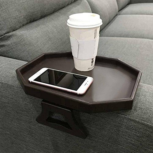 Sofa Arm Clip Table, Armrest Tray Table, Drinks/Remote Control/Snacks Holder … (Platic, Brown) - color: Brown