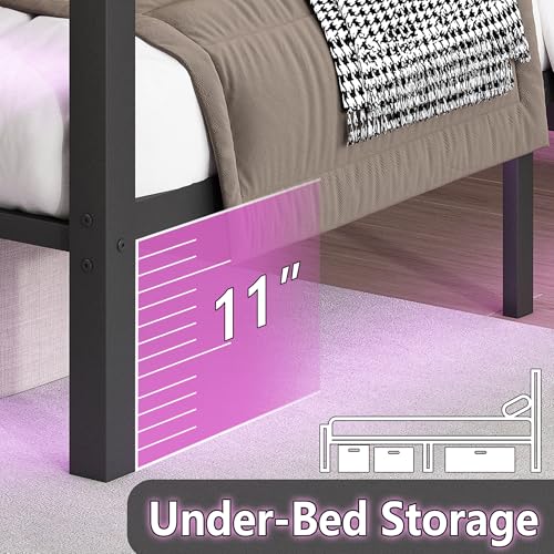 CLIBFENG Queen Size Bed Frame with Headboard and Footboard,Steel Slats Support-LED Bed Frame with USB Charging Station,Mattress Foundation-Under Bed Storage,No Box Spring Needed,Noise Free,Black - size: Queen, style: Black