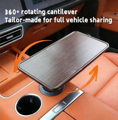 Car Desk for Laptop,360° Rotating Cup Holder Table，Wood Car Tray, Car Table & Car Food Tray，Steering Wheel Tray， Car Accessories for Women & Men. Compatible with Tesla Model Y/3/S, Ford F150& Most
