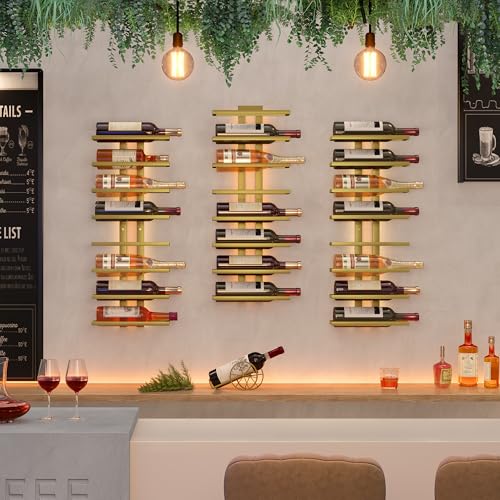 Hoctieon 8 Tier Wall Mount Wine Rack, Wall Racks for Wine Bottles Display and Storage, Hanging Bottle Organizer for Living Room, Kitchen, Wine Cellar, Bar, Gold - color: Gold, size: 1 Pack (8 Bottles)