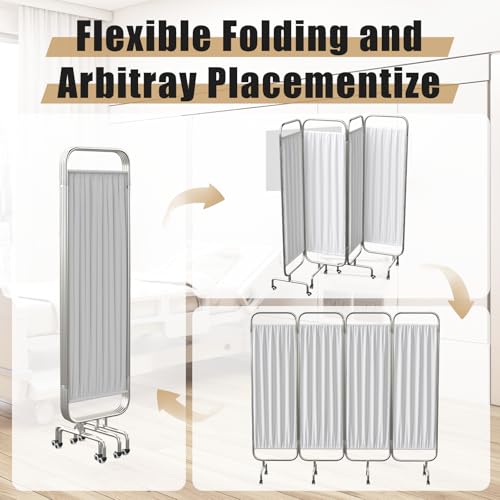 tonchean 4 Panel Medical Privacy Screen Folding Room Divider on Wheels | Medical Ward Divider White Portable Wall Partition and Dividers freestanding for Hospital Clinic Nursing Home Salon 79"Wx71"H