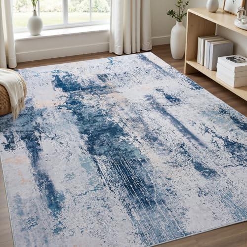Toneed Abstract Area Rug Modern Washable Rug Soft Non Slip Rug Low Pile for Bedroom Living Room Dining Room Dusty Teal Grey 4x6 Feet - color: Dusty Teal Grey, size: 4' x 6' (Rectangular)
