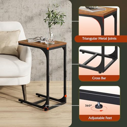 WLIVE C-Shaped End Table Set of 2, Small Couch Side Tables with Metal Frame, Sofa Table TV Tray for Living Room, Bedroom, Rustic Brown - color: Rustic Brown