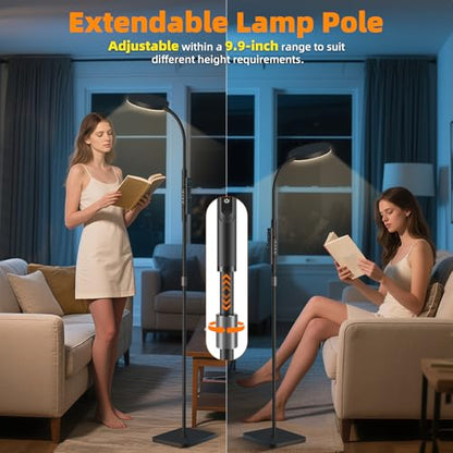 PACOVY 플로어 램프, 거실 침실용 높이 조절 가능한 플로어 램프, 120 LED 매우 밝은 스탠딩 램프 리모컨, 조도 조절 가능한 구즈넥 톨 스탠드 독서 램프, 사무실 공예용, 블랙-RGB - color: 블랙-RGB 조명