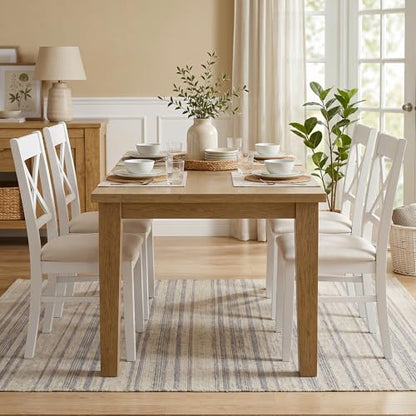 HOMCOM Dining Chairs Set of 2 Upholstered Kitchen Chairs Cross Back White | Rubberwood Frame, Padded Seat, for Living Room, Dining Room, Kitchen - color: White, style: Cross Back