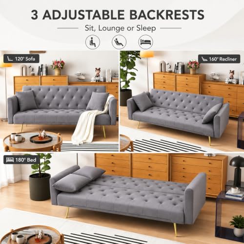 Anwick 72''Modern Velvet Sofa Bed Futon,Convertible Folding Sleeper Couches with 3 Adjustable Backrests,Tufted Recliner Loveseat with Golden Chrome Legs for Living Room Apartment Office (Dark Grey) - color: Dark Grey
