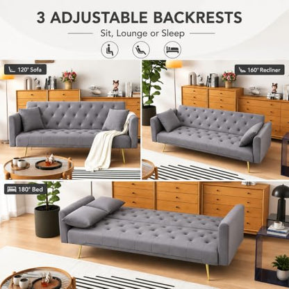 Anwick 72''Modern Velvet Sofa Bed Futon,Convertible Folding Sleeper Couches with 3 Adjustable Backrests,Tufted Recliner Loveseat with Golden Chrome Legs for Living Room Apartment Office (Dark Grey) - color: Dark Grey