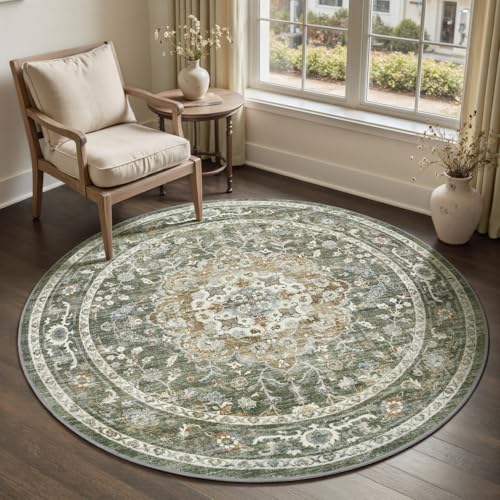 PADOOR 6FT Round Rug,Rugs for Living Room,Soft Olive Circle Rug,Machine Washable Rugs for Bedroom,Non Slip Carpet,Rug for Dining Room Living Room Bedside Office - color: Olive, size: 6' (Round)