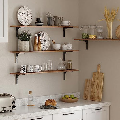 Long Wall Shelves, 47.3Inch Wooden Wall Mounted Shelves, Set of 2 | Large Floating Book Shelf, Metal Brackets, Easy Assembly, Max Load 33lbs, Wall Storage Ledges, Bedroom/Bathroom, Rustic Brown - color: Rustic Brown, size: 47.3 Inch