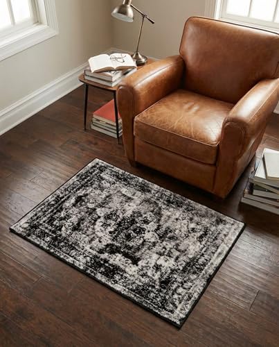 Rugs.com - Monte Carlo Collection Rug – 2' x 3' 1 Black Stain-Resistant Rug – Traditional Medallion for Entryway, Kitchen, and Bathroom - color: Black, size: 2'2" x 3' (Rectangular)